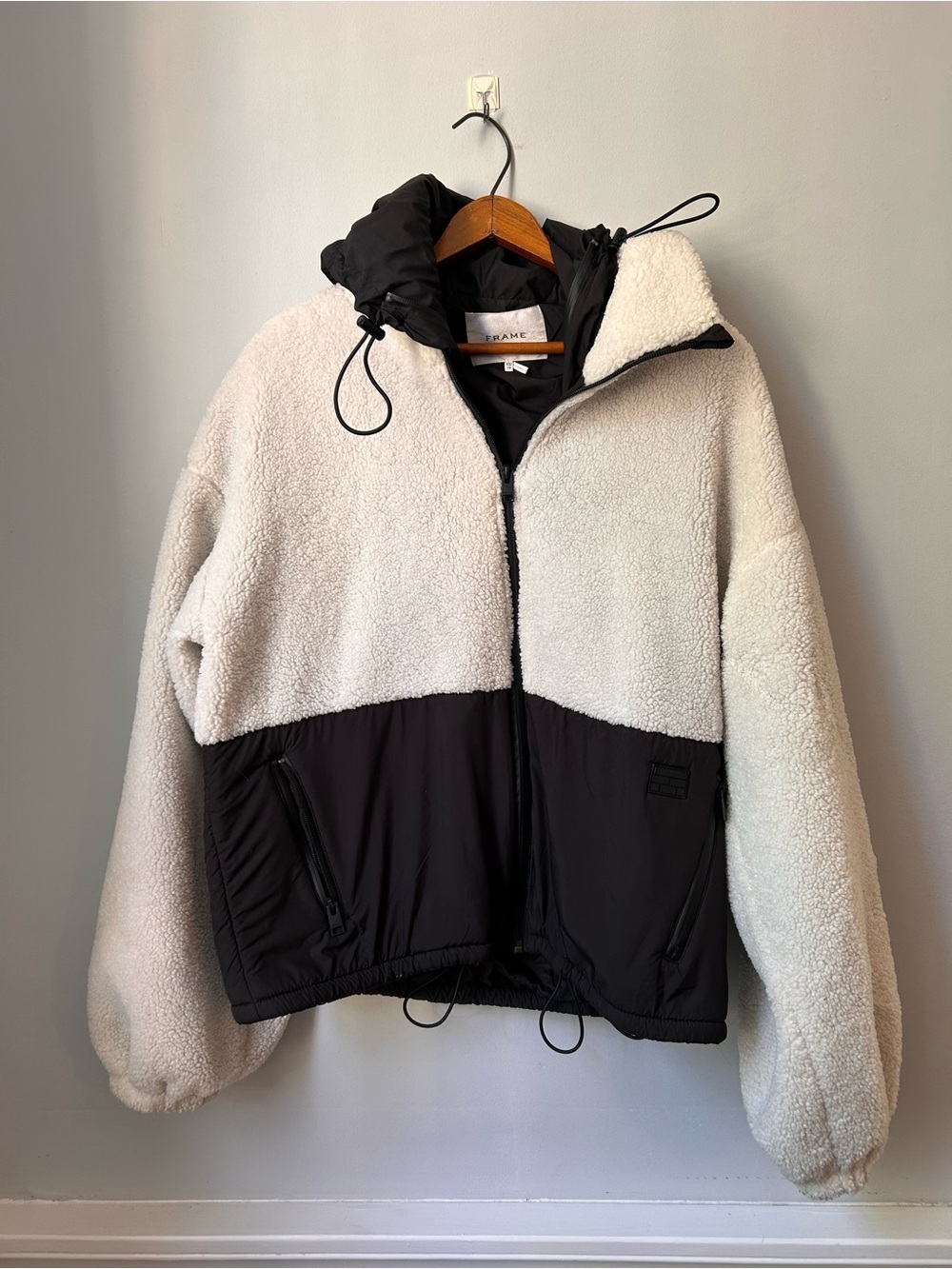 FRAME Shell Paneled Fleece Hooded Mix Media Sherpa & Tech Mix Anorak Jacket XS